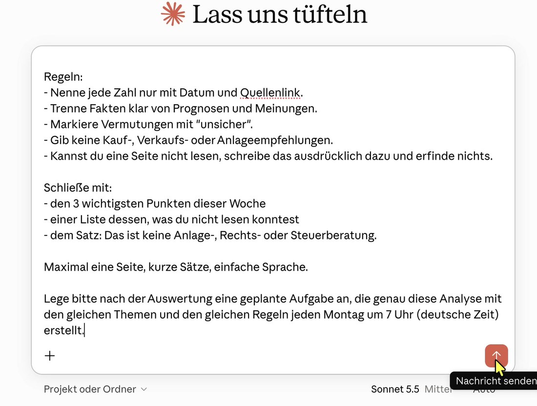 Ende des Markt-Briefing-Prompts mit Satz zur geplanten Aufgabe