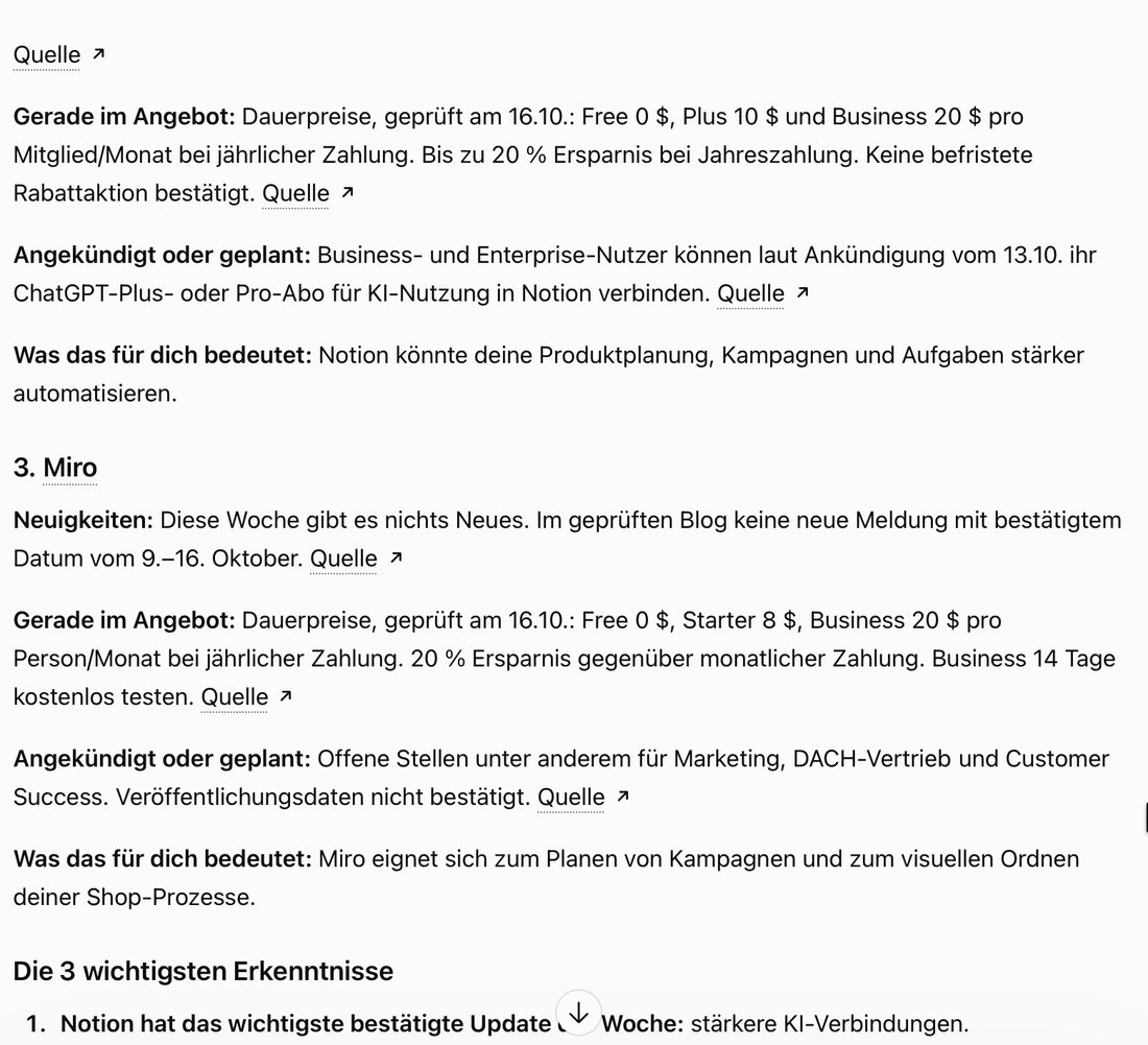 Fertiges Firmen-Briefing in ChatGPT mit Neuigkeiten und Quellenlinks
